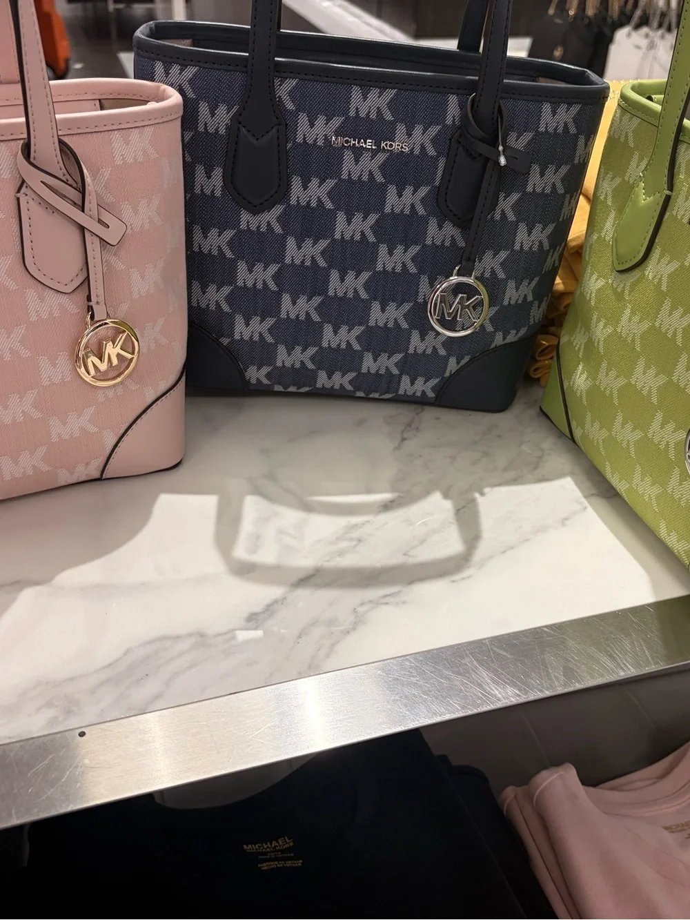 Michael Kors Eva crossbody blue Monogram MK Tote denim with strap new tag